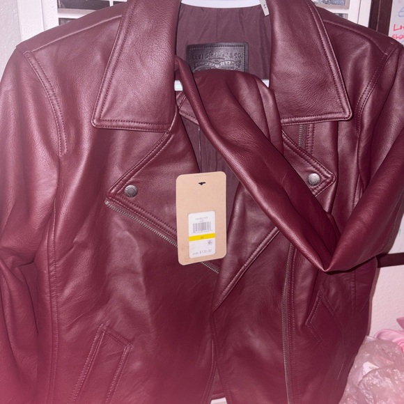 Levi Strauss Burgundy Vegan Leather Jacket Size M- NWT - Picture 3 of 4